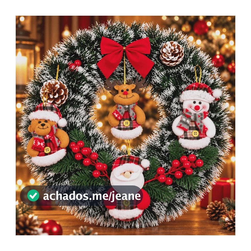 Kit Guirlanda Natalina E Papai Noel Home Laços Com Led 30cm Nevada C/ Infeites