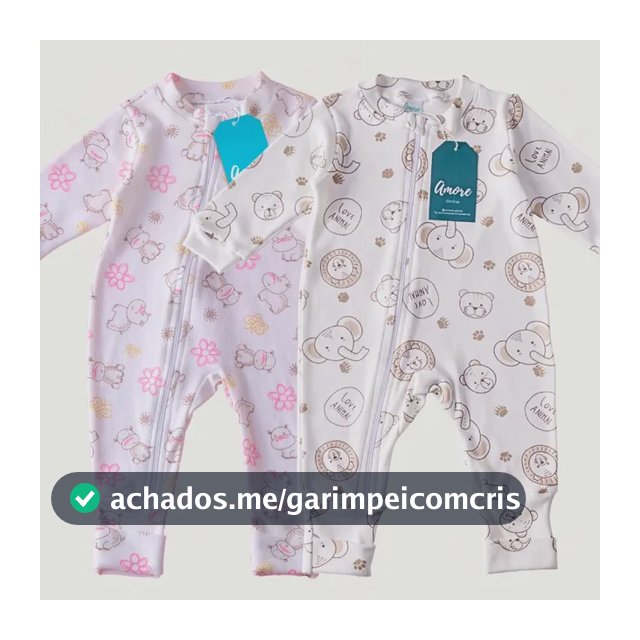 Macacão Amore Bebê Vira Pé Estampado Zíper 100% Algodão