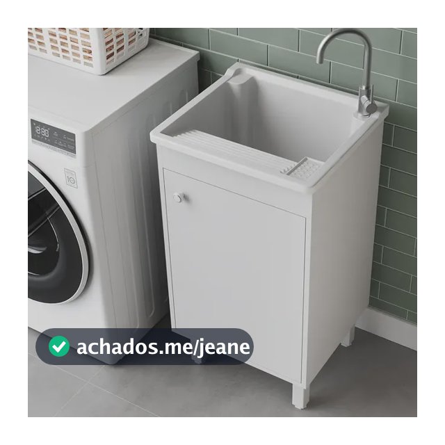 Tanque de Lavar Roupa Com Gabinete | Kit com Tanque 26l Plástico Branco, Válvula e Sifão| Armário para área de serviço 100% MDF Entregue Montado | Ótimo Custo-Benefício e Praticidade para o dia a dia