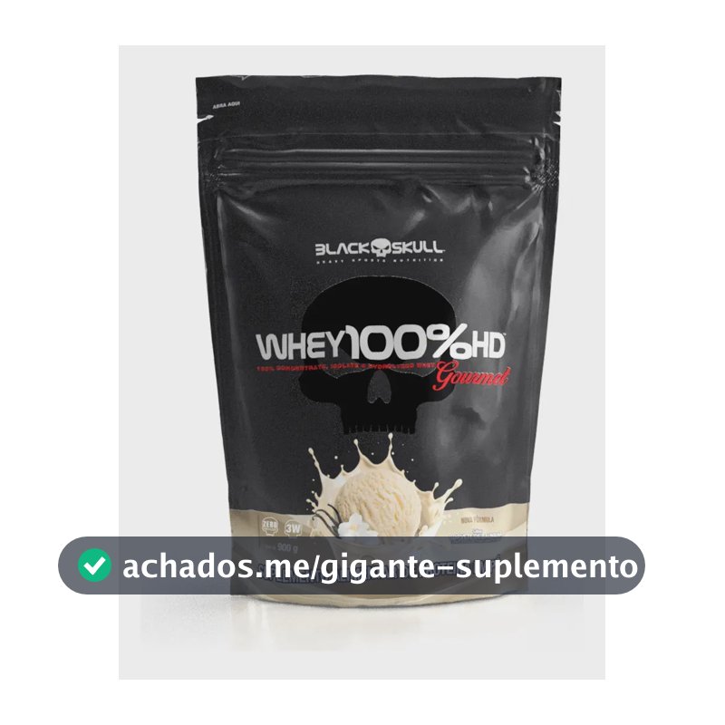 Whey 100% Hd 900g Refil Gourmet - Black Skull Sabor Baunilha
