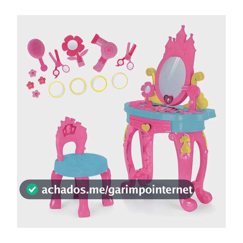Penteadeira Infantil Princesas com acessórios Brinquedo Rosa