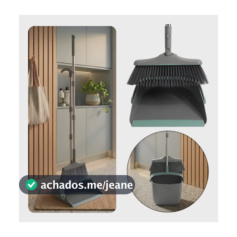 Kit Limpeza 2in1 Vassoura E Pá Limpa Cerdas Suporte Parede