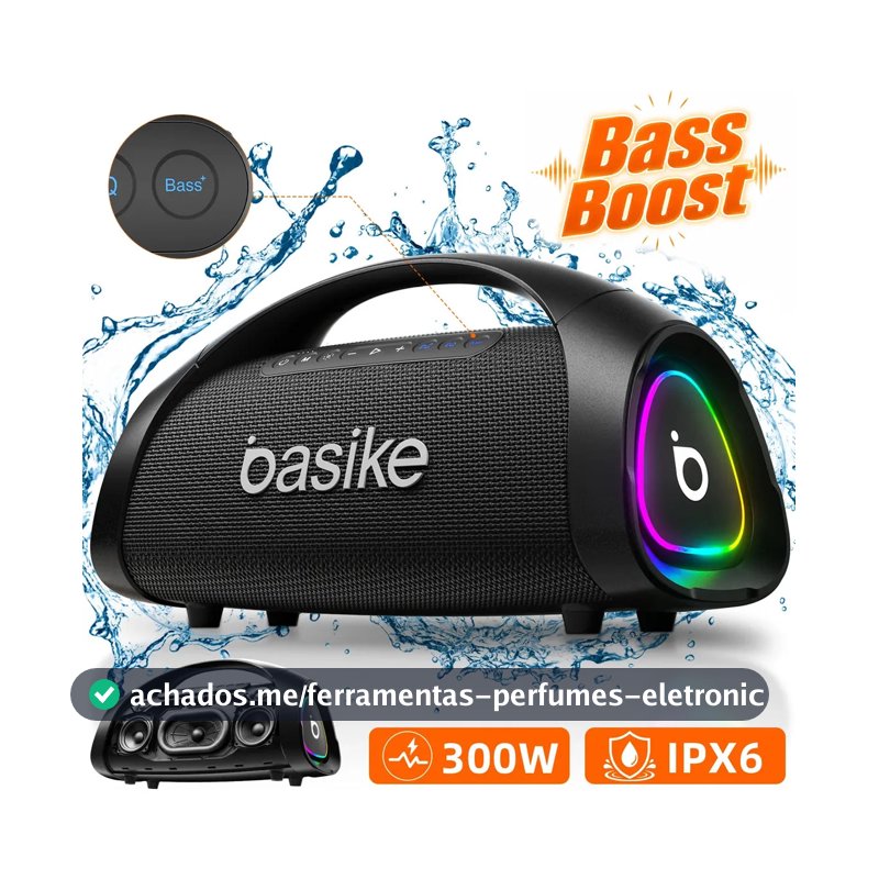 Basike Caixa De Som Bluetooth 300w Boombox TWS 40hz - 20khz Bass Boost 30000mah Ipx6 Caixa Som Portátil EQ Estéreo Alta Hifi Boombox Potente Festa Com RGB Luzes LED