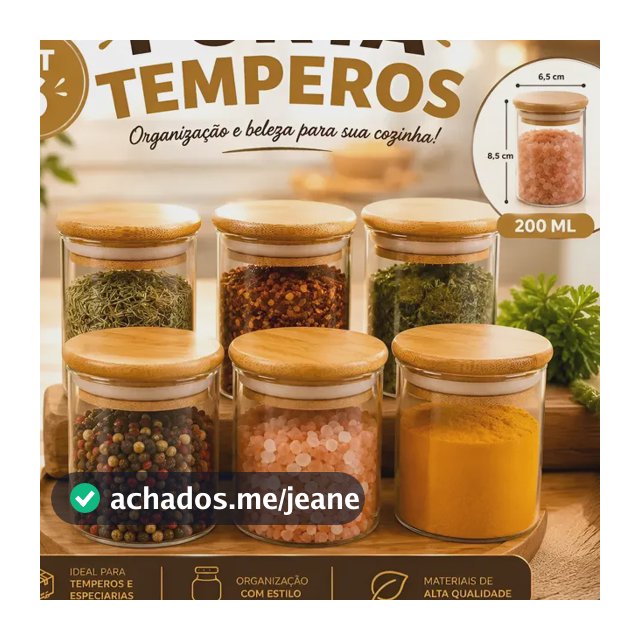 Kit 6 Pote Vidro Porta Temperos Hermético Cozinha Organiza V Vidro/tampa De Bambu