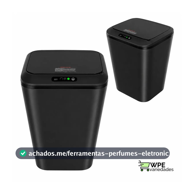 Lixeira Quadrada Preta 16L Inteligente Automática com Sensor para Banheiro e Cozinha