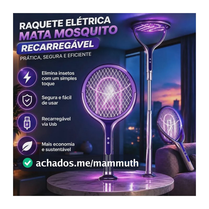 Raquete Elétrica Mosquito Dobrável 3 Em 1, Usb Luz Uv Cinza 5v