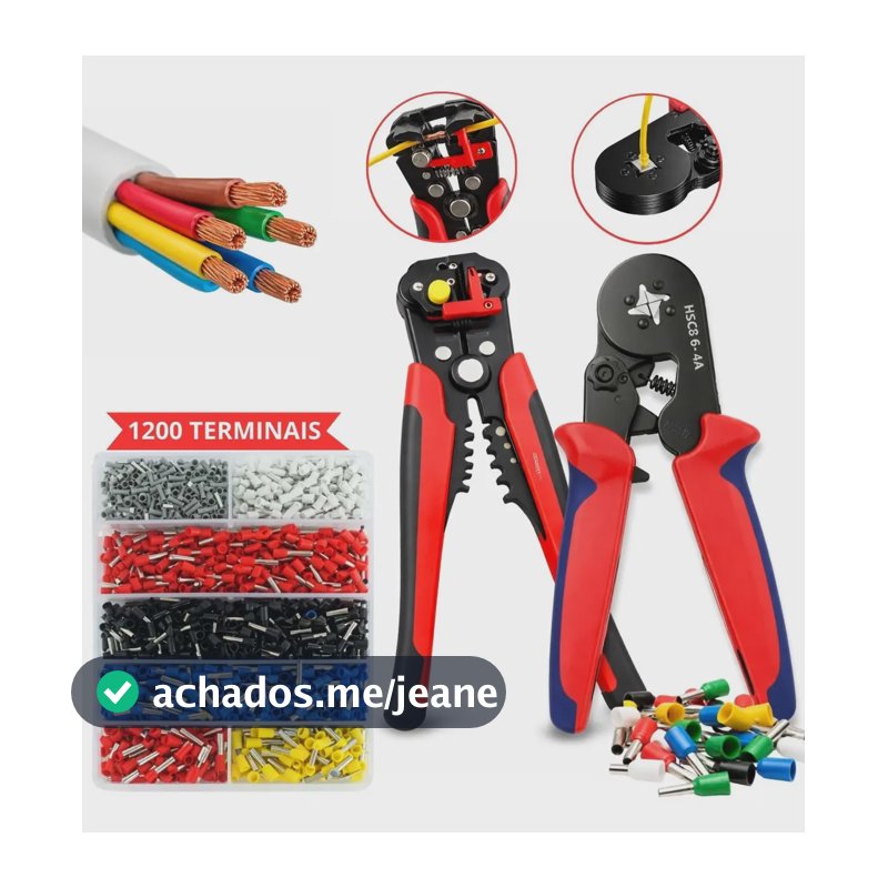 Kit 2 Alicates Crimpar + Descascador 3x1 Crimpador Eletricista Prensa Prensador Decapador Cortador Cabo Fios Terminal Ilhós Tubular Indue Variedades