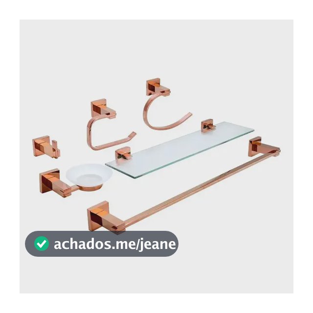 Kit Acessórios Para Banheiro Quadrado 6 Peças Dourada Rose