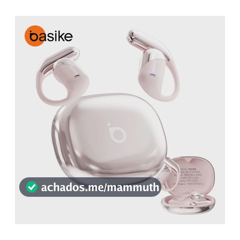 Fone de Ouvido Sem Fio Bluetooth 6.1 Esportivo OWS Com Ganchos Estéreo Hi-Fi com Microfone para Chamadas Claras, Controle de Volume Basike Fone Ouvido para Academia Corrida e Gamer, 100h Standby Rosa