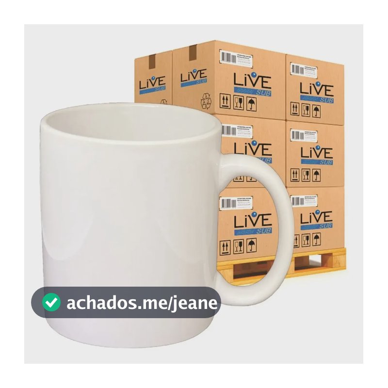 Caneca Brancas Porcelana Sublimação 325ml Live Caixa Com 12 Branco