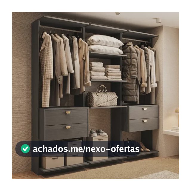Guarda-roupas Closet Modulado Alasca 180cm 3 Peças Com 4 Gavetas Laterais E Cabideiros Preto Touch Carraro