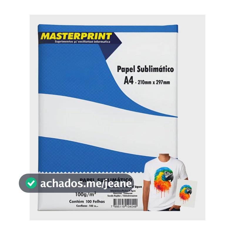Papel Sublimático Branco Fosco Masterprint - 100 Folhas A4