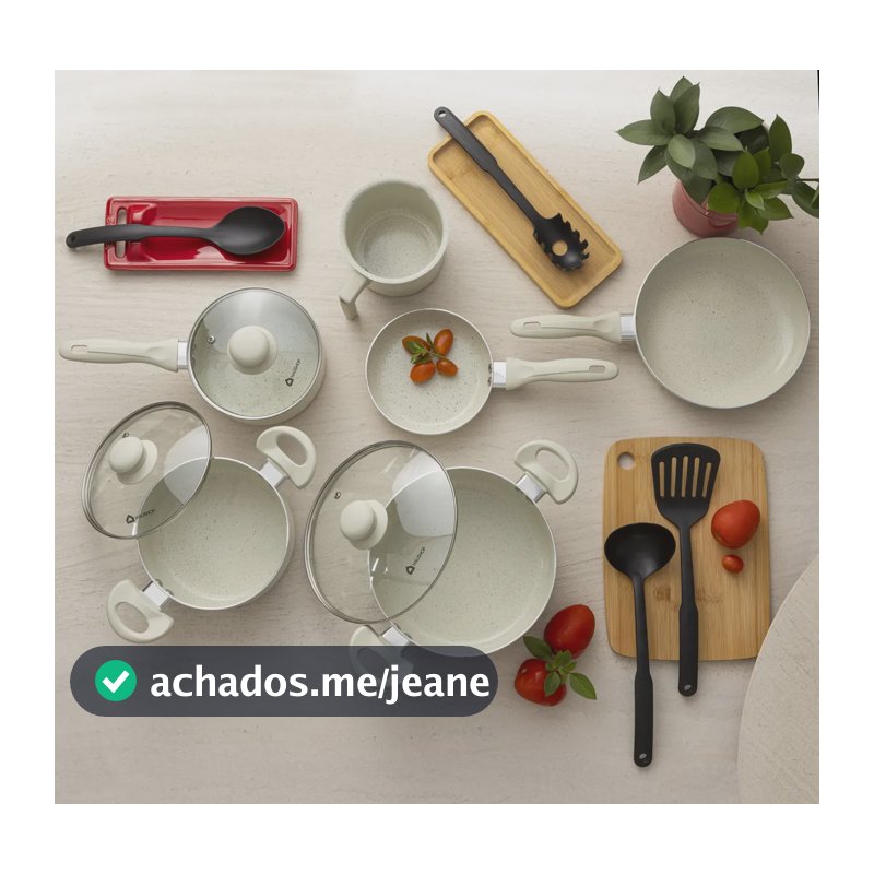 Jogo De Panelas 10 Peças Cerâmico Marmorizado Haushop Creme