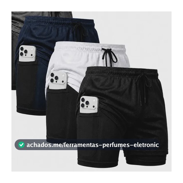 Kit 4 Bermudas 2 Em 1 Masculino Corrida Academia Treino