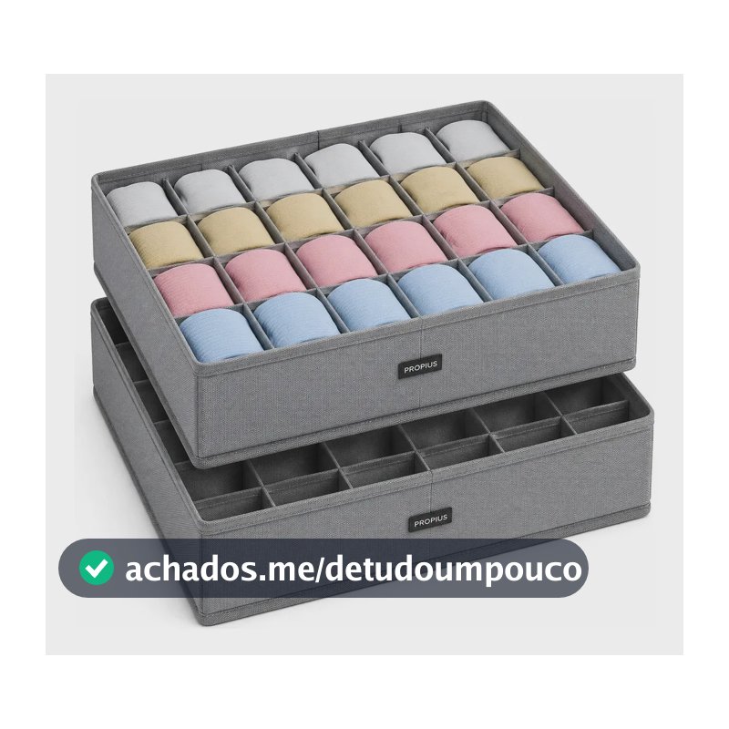 Kit 2 Organizadores de Gaveta Colmeia 24 Nichos Cada para Roupas Íntimas, Meias, Cuecas, Calcinhas, Lingeries e Acessórios, Organizador de Guarda-Roupa e Closet Dobrável Lavável TNT Cinza