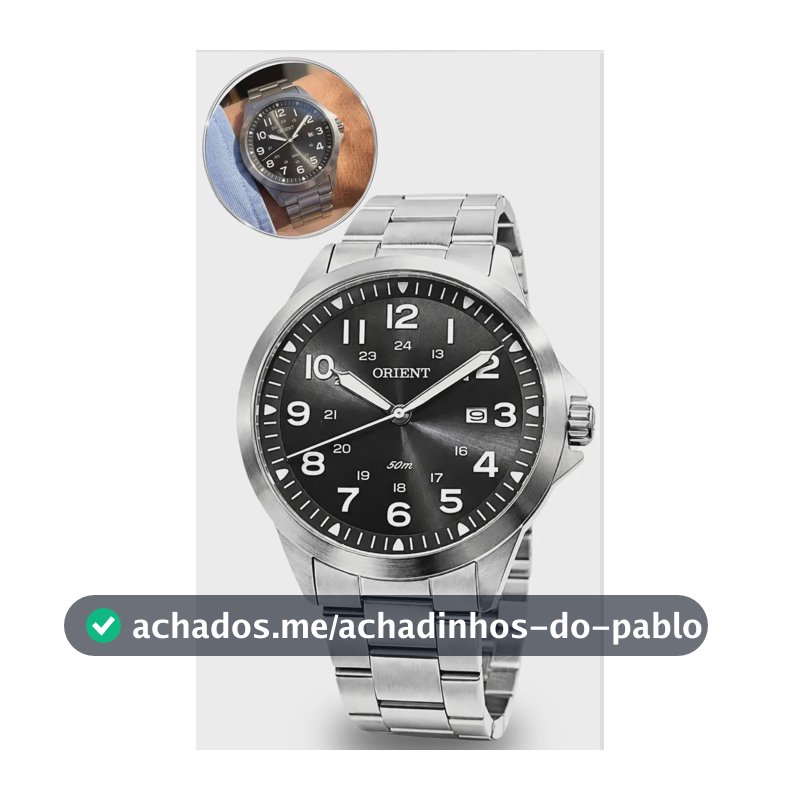 Relógio Orient Masculino Prata Fundo Preto Analógico Aço Inoxidável Prova D'agua 50m Original