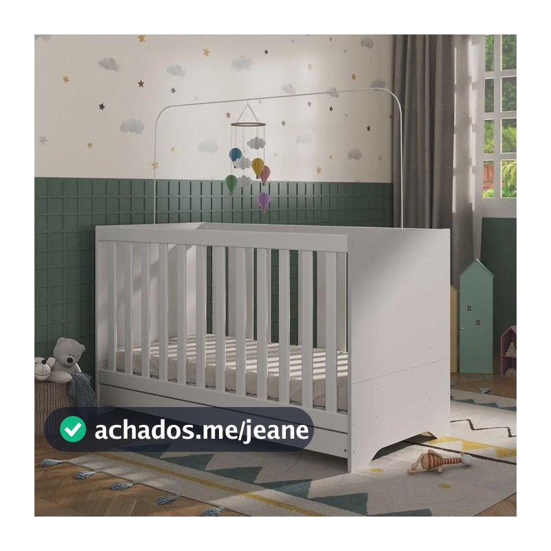 Berço 3 em 1 Vira Cama com Colchão Incluso Elza Multimóveis Branco