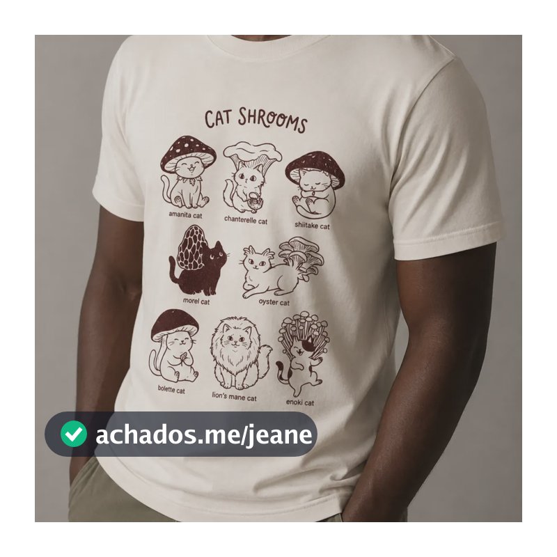 Camiseta Cat Shrooms Branco Cat P Personalizado
