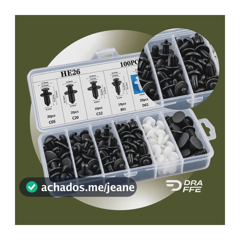 Kit Grampos Presilhas Automotivas 100pçs+estojo Organizador
