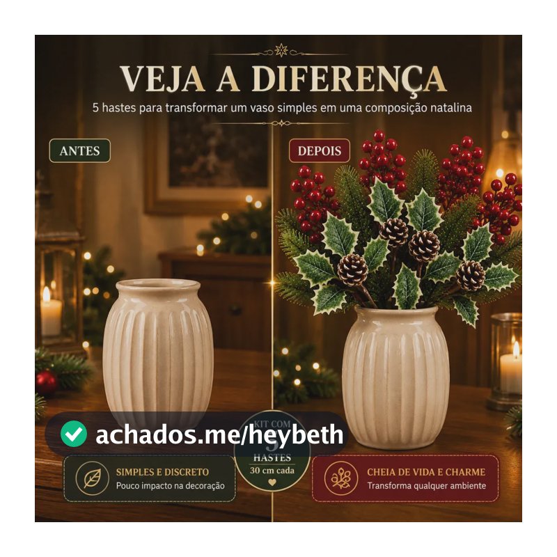 Kit 10 Galhos Azevinho Vermelho Arranjo Natalino Enfeitar Decorar Natalino Festas