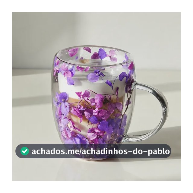 Xícara Flores Folhas Secas Caneca Parede Dupla Vidro 300ml Lilás Flores