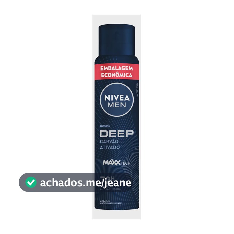 NIVEA MEN Desodorante Antitranspirante Aerossol Deep Carvão Ativado 200ml, Proteção Antibacteriana 72h, Controle do Suor e Odor