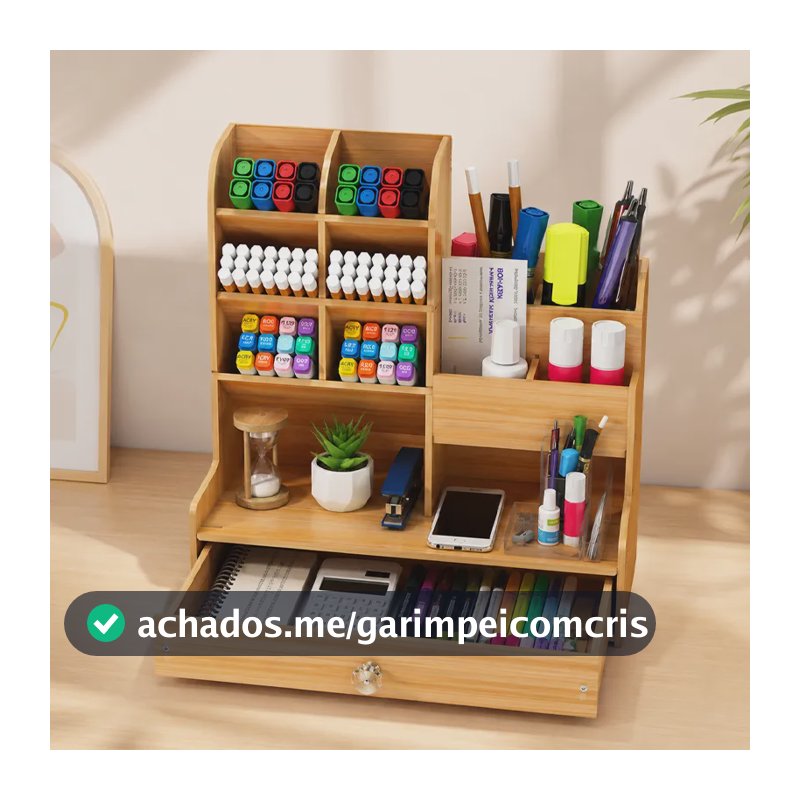 Organizador De Mesa Multiuso Com Gaveta E Porta-canetas