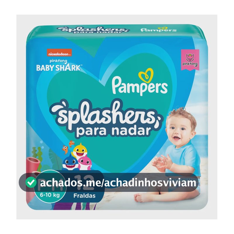 Fralda Para Nadar Pampers Splashers Baby Shark Tamanho P-M 12 Unidades