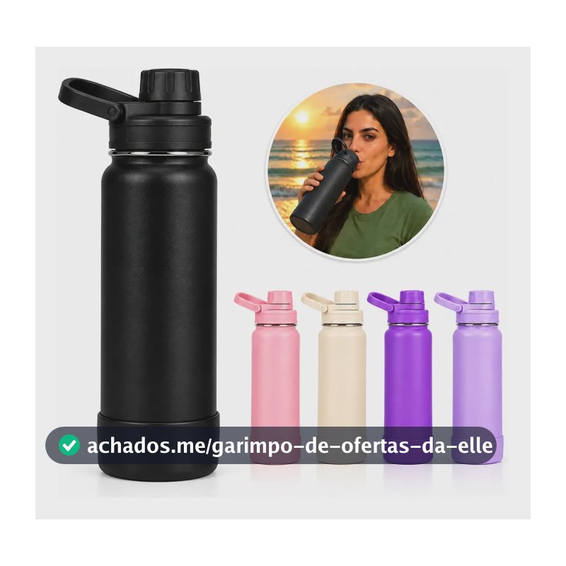 Garrafa De Água Térmica 800ml Squeeze Para Academia Esporte Preto