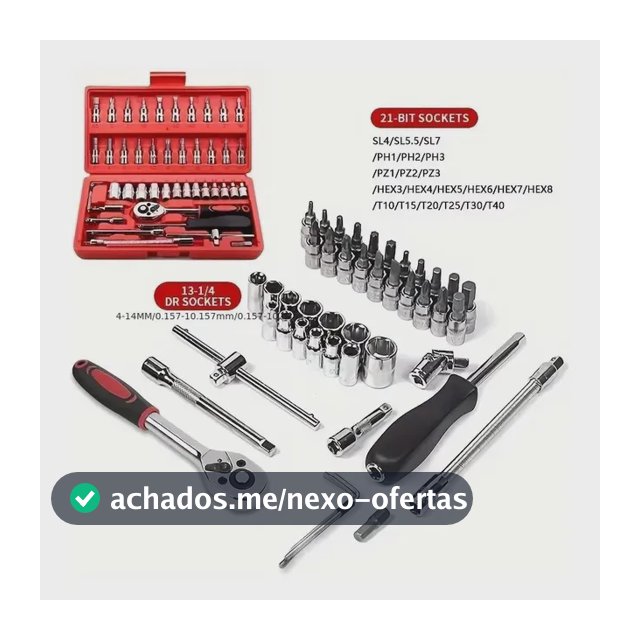Kit Jogo De Soquetes 46 Peças Com Maleta E Chave Catraca Para Carro e Bikes