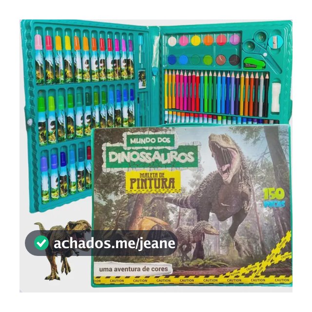 Kit Escolar Menino Maleta Pintura TeOliver 150 Peças Dinossauro Canetinhas Lápis de Cor Giz de Cera Tinta Aquarela