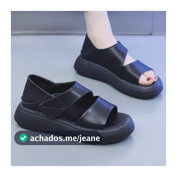 Sandálias Femininas De Couro Macio, Plataforma, Praia, Bege  Preto 38