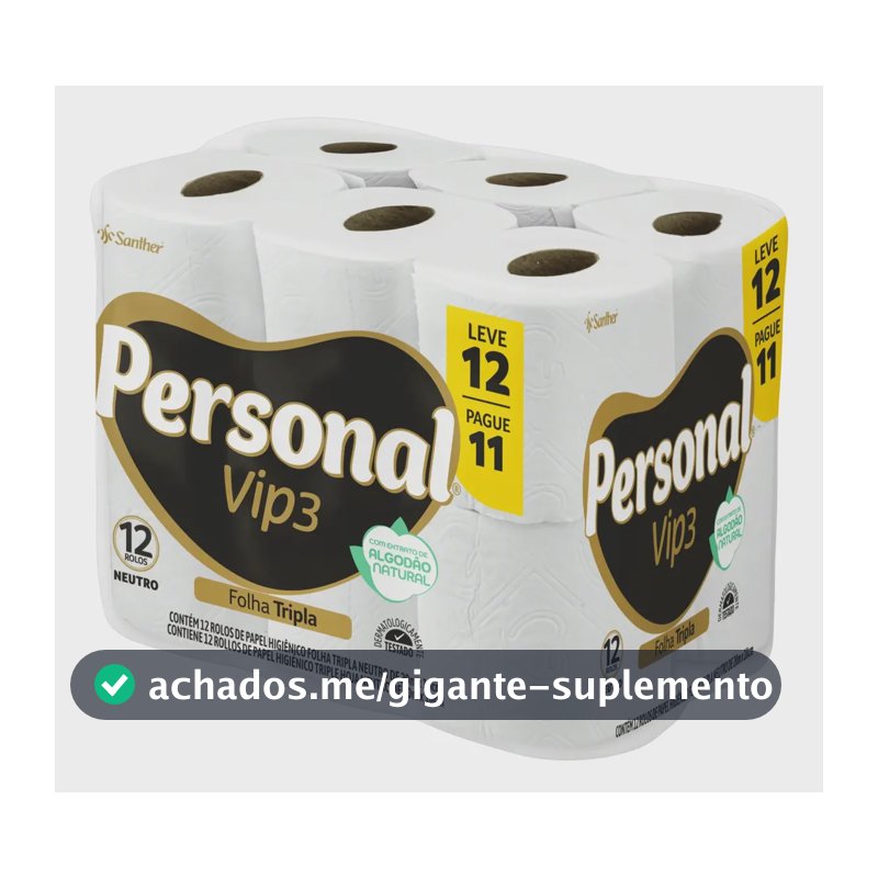 Pacote Papel Higiênico Vip3 Folha Tripla 12 Rolos Personal