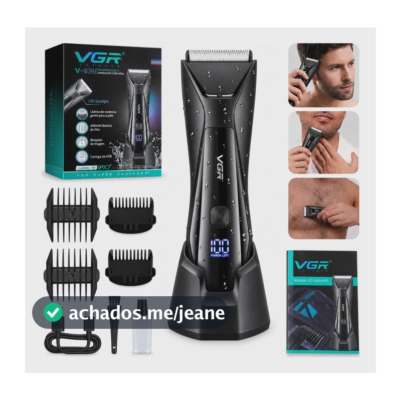 Aparador E Depilador Masculino Corporal Íntimo Usb Com Base Preto 127/220v