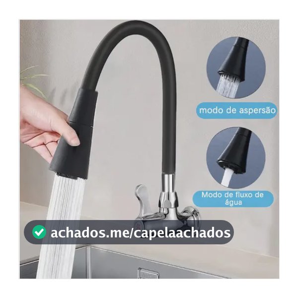 Torneira De Pia Gourmet Flexível De Parede Jato Com Aerador Para Cozinha Cor Preto Larde