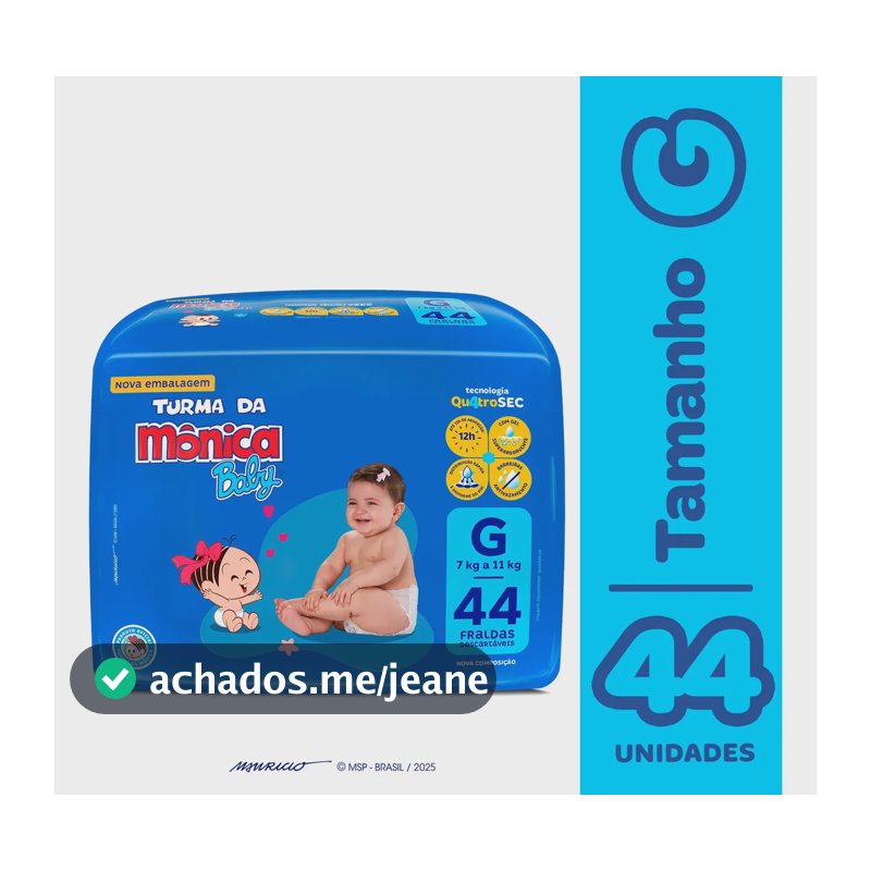 Fralda Turma Da Mônica Baby Mega G 44 Unidades G