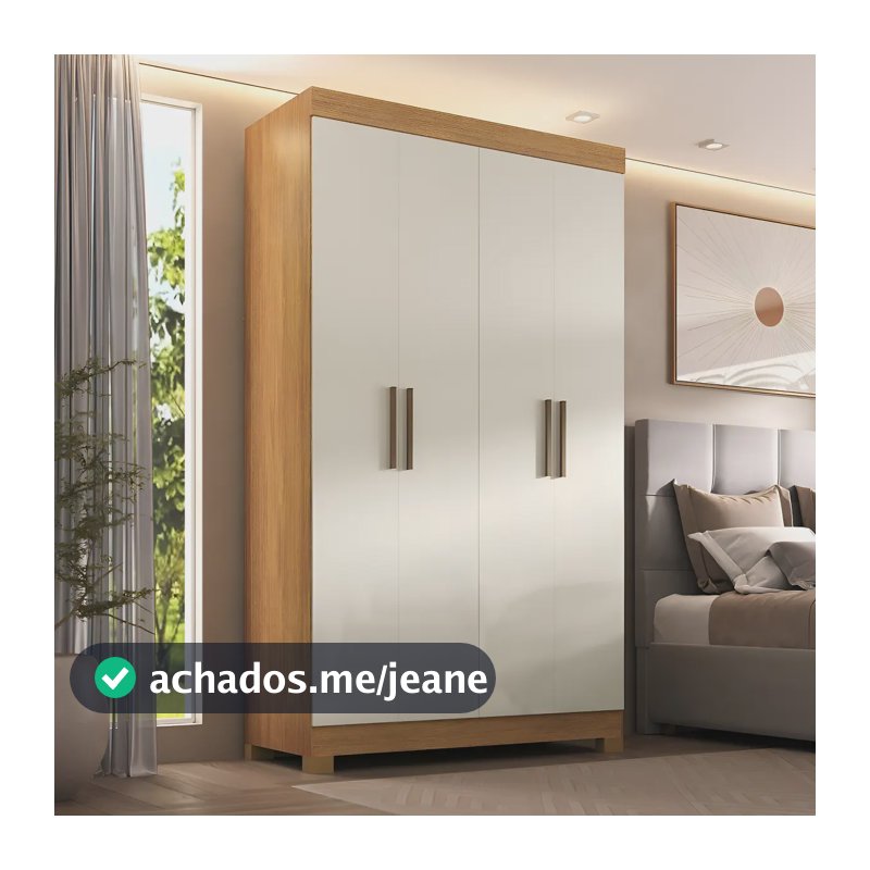 Guarda-Roupa 4 Portas MDP Paris Cinamono e Off White 205x119x47 cm