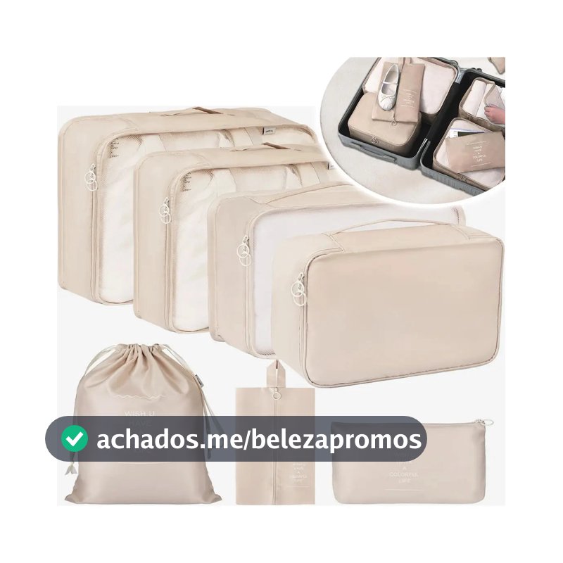 Organizador De Malas Bolsas De Viagem Kit Necessaire 7 Cor Bege Desenho Do Tecido Liso