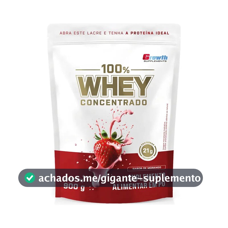 100% Whey Concentrado 900g Growth Supplements Morango