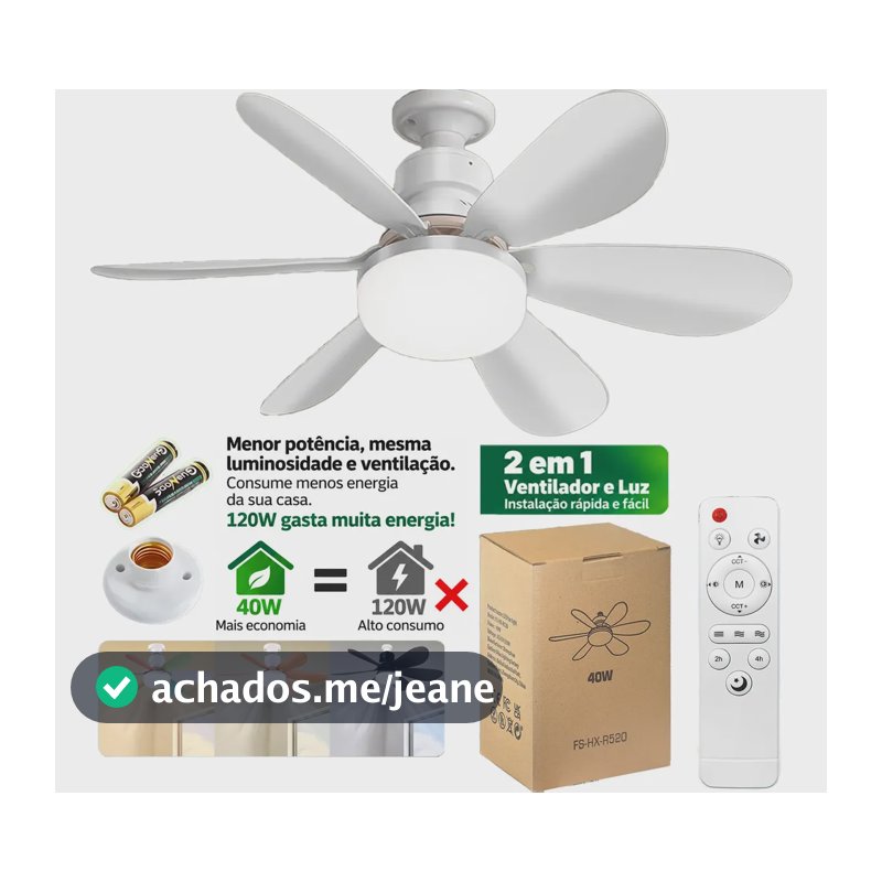 52cm Ventilador De Teto Led Com Luz, Soquete Grátis Incluso 52 Cm 50hz/60hz Branco 85v-250v Plástico 6