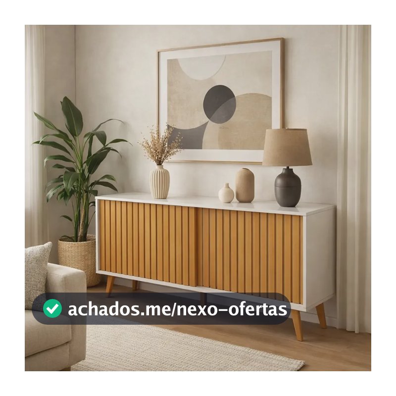 Buffet Aparador Balcão Gabinete Porta Correr Sala Cozinha Cor Off white/Nature