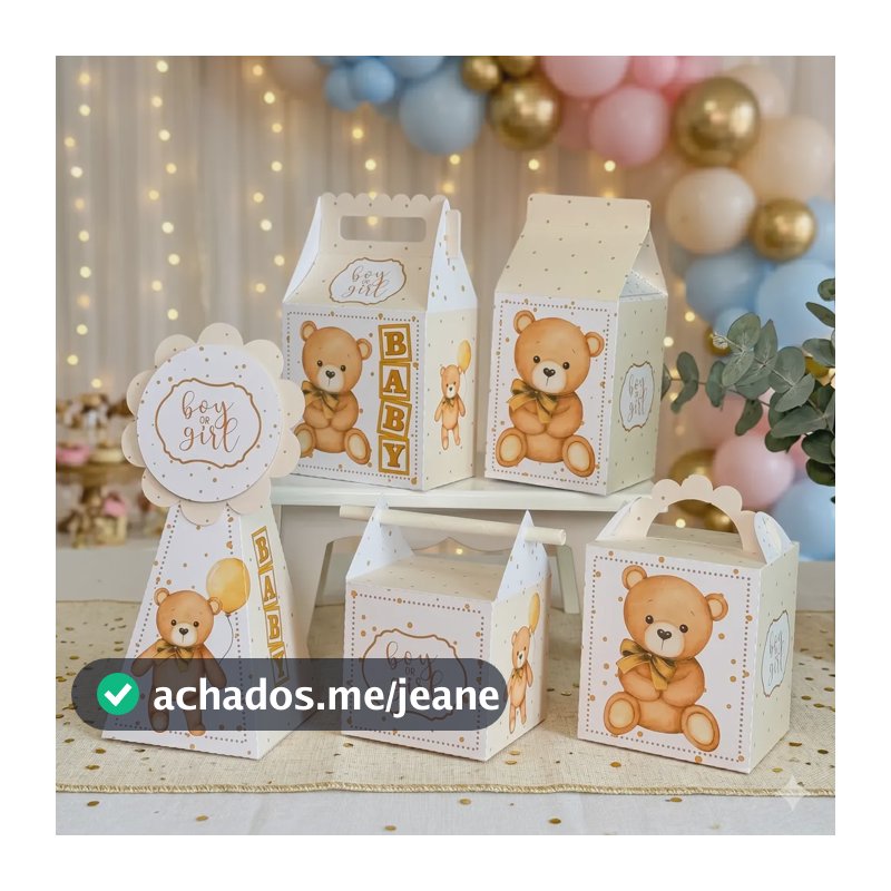 Caixinhas Lembrancinha Chá De Bebe Urso Neutro Pegue E Monte 12 De Cada
