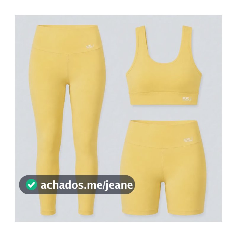 Kit Fitness Feminino Poliamida Top + Legging + Short C/bolso Amarelo Liso G