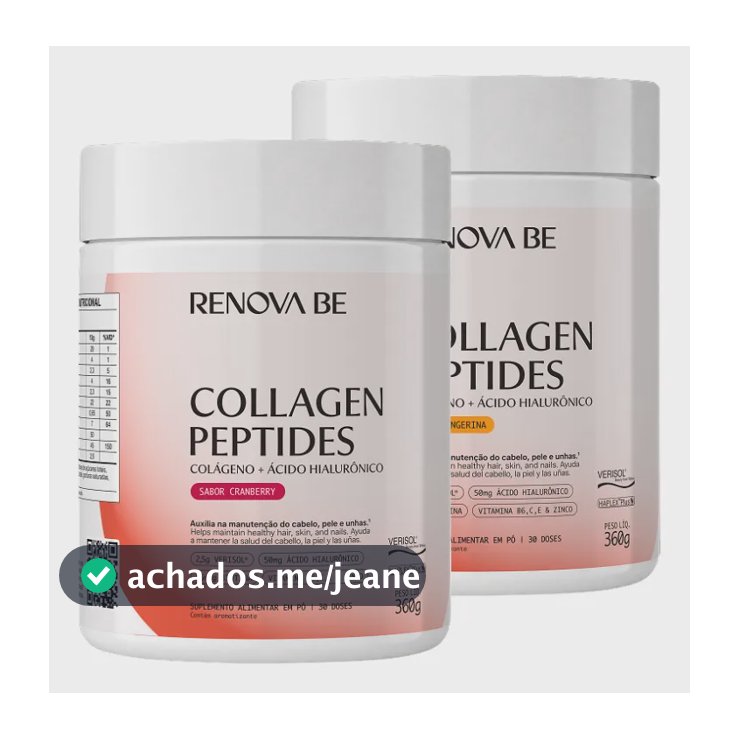 Kit 2 Collagen Peptides Renova Be Ácido Hialurônico 60 Doses 1 Cranberry + 1 Tangerina