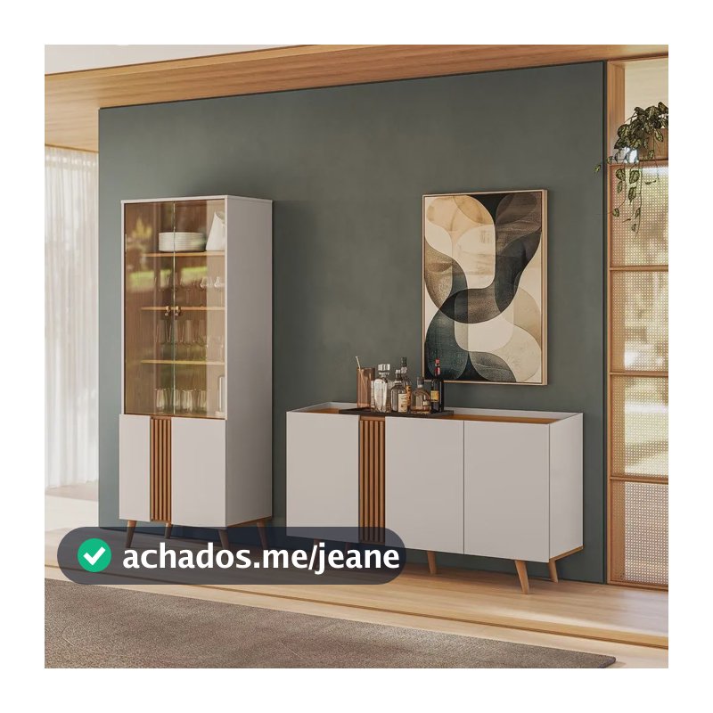 Conjunto Jantar Capri Com Buffet E Cristaleira - Colibri Off White Fosco/freijó