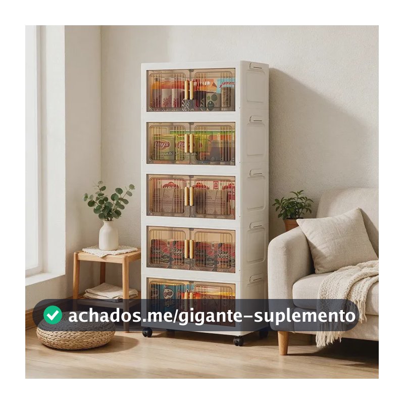 Armário Multiuso Caixa Armazenamento Dobrável 55cm 5 Andares Marrom Transparente-creme Branco