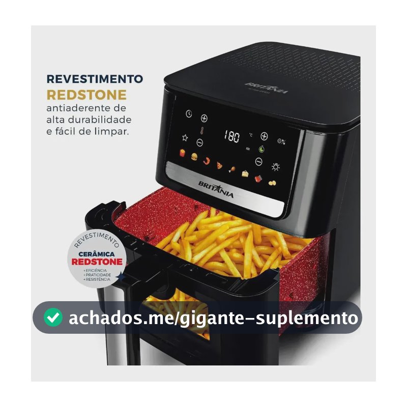 Air Fryer Britânia 6,5L 1700W 8 Funções Painel Digital Redstone BAF65A