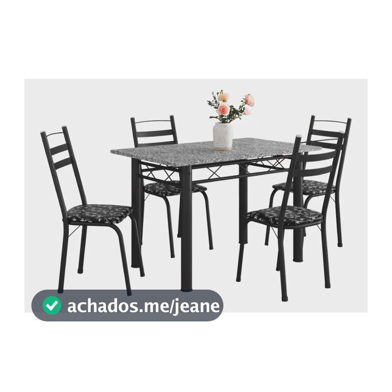 Conjunto de Mesa Itália Com 4 Cadeiras 1,20m Preto Floral Granito Artefamol
