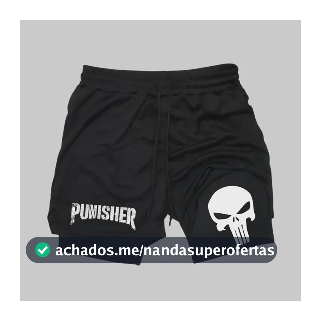 Short Dry-fit Compressão 2 Em 1 Academia Punisher Justiceiro