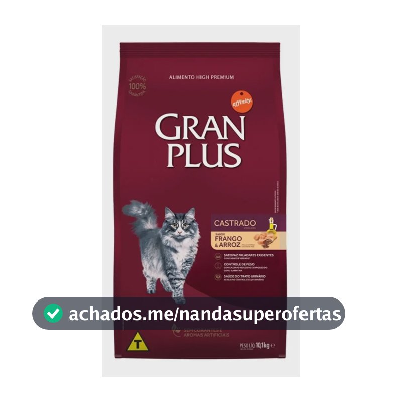 Ração Gran Plus Menu Seco Gato Adulto Castrado Frango Arroz 10.1kg